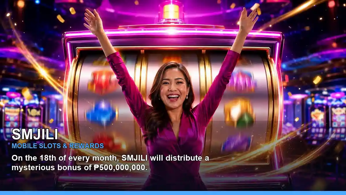 SMJILI free spins slot games featuring an adult Filipina casino host with a radiant composition